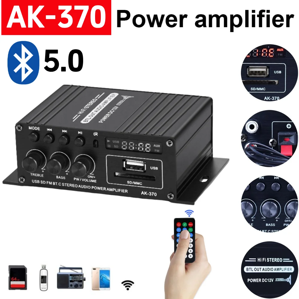 Home Cinema Bluetooth - AK-370 Bluetooth-Verstärker Leistungsverstärker 20W+20W 12V HIFI