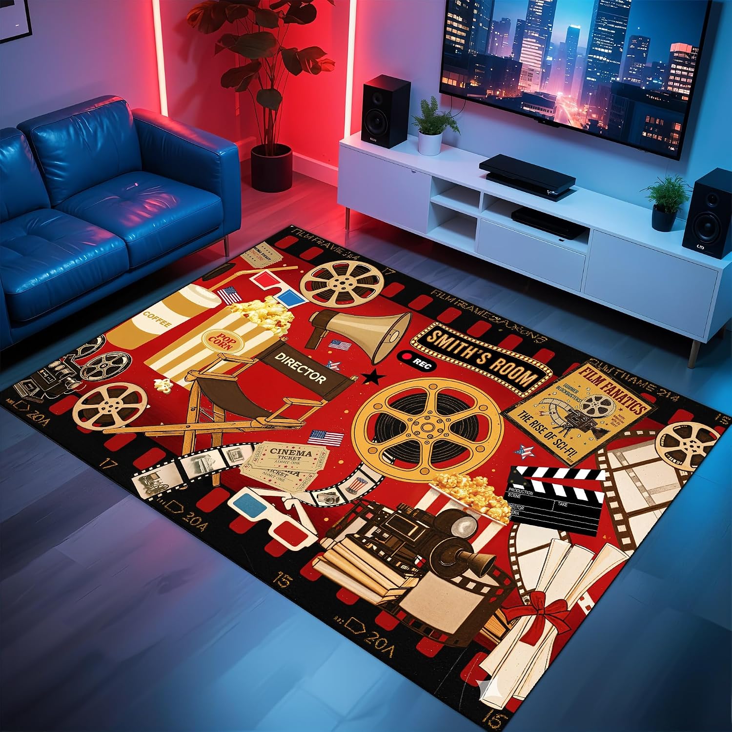 Home Cinema Night - Personalisierter Kino-Themen-Teppich, Weicher Rutschfester Teppich für