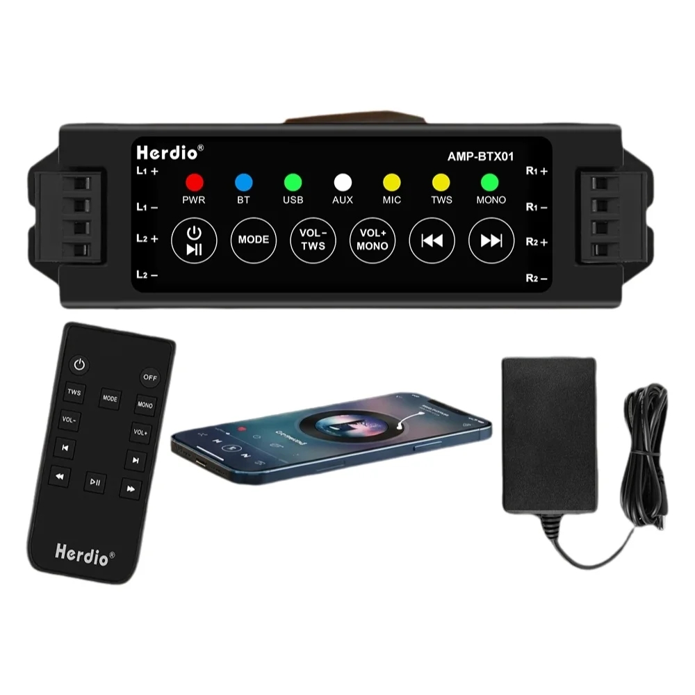 Home Cinema Bluetooth - Herdio 4-Kanal Bluetooth-Audioverstärker mit Fernbedienung für
