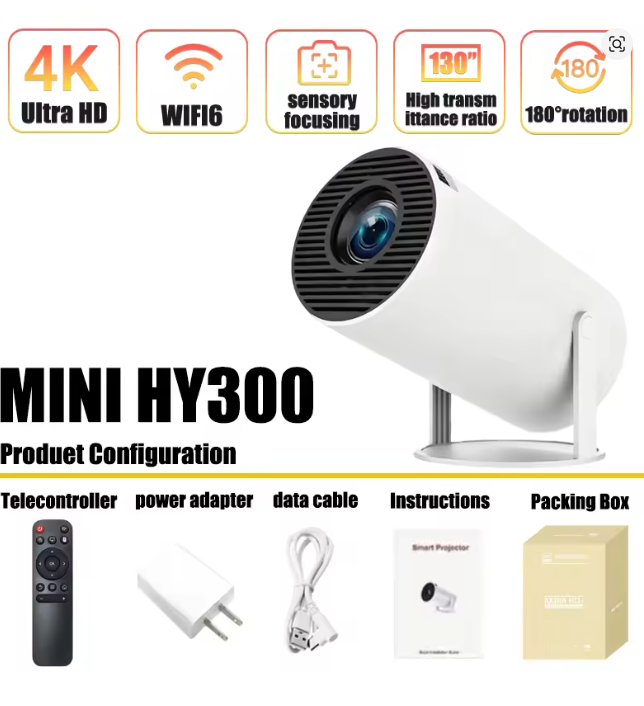 Home Cinema Night - Mini HY300 Tragbarer Projektor Android 11