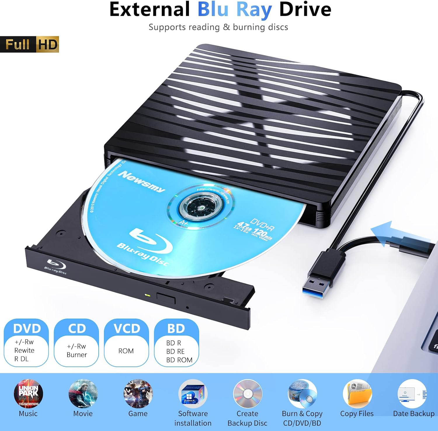 Blu Ray Disc Player - USB3.0 Externes optisches Blu-ray-Laufwerk für Laptop-PC