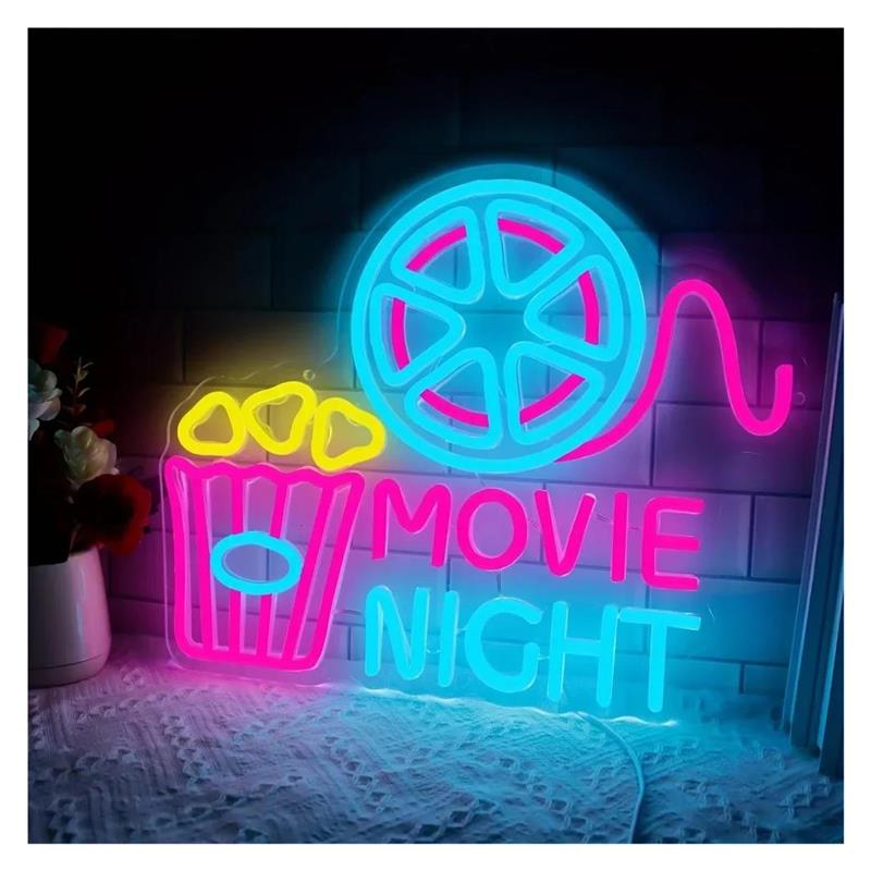 Home Cinema Night - Neonschild „Movie Night“, Popcorn-Licht, dimmbar, USB-betrieben,